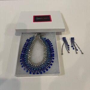 Lea Black rhinestone statement necklace & post/dangle earring set